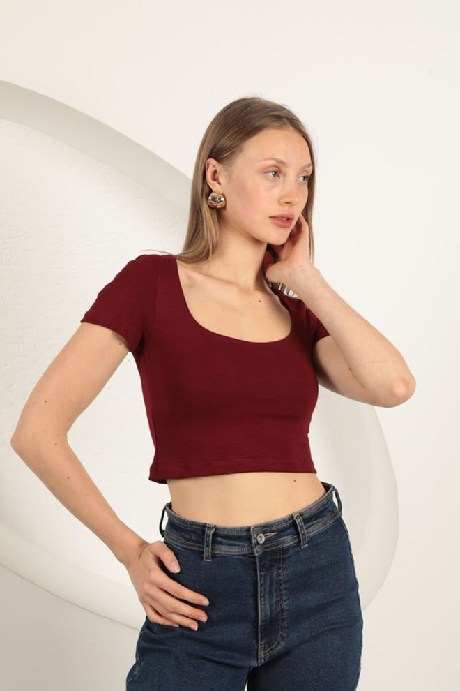 Maxi Modena Blusa Con Scollo A U In Tessuto Di Viscosa Fragola Bordeaux Abbigliamento all'ingrosso Casuale