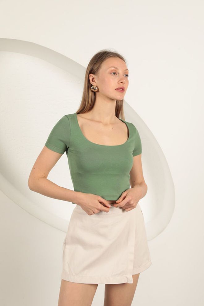 Maxi Modena Camicetta Con Scollo A U In Tessuto Di Viscosa Fragola Khaki Abbigliamento all'ingrosso Casuale