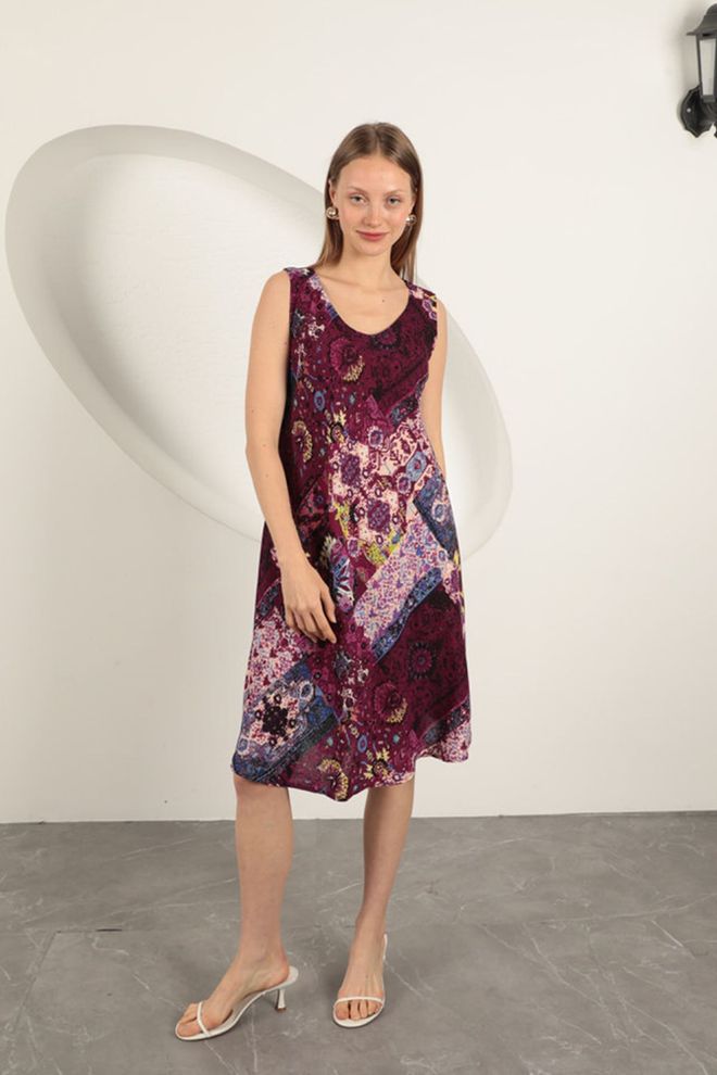 Maxi Modena Viscose Fabric Ethnic Pattern Dress Purple Wholesale Clothing Casual