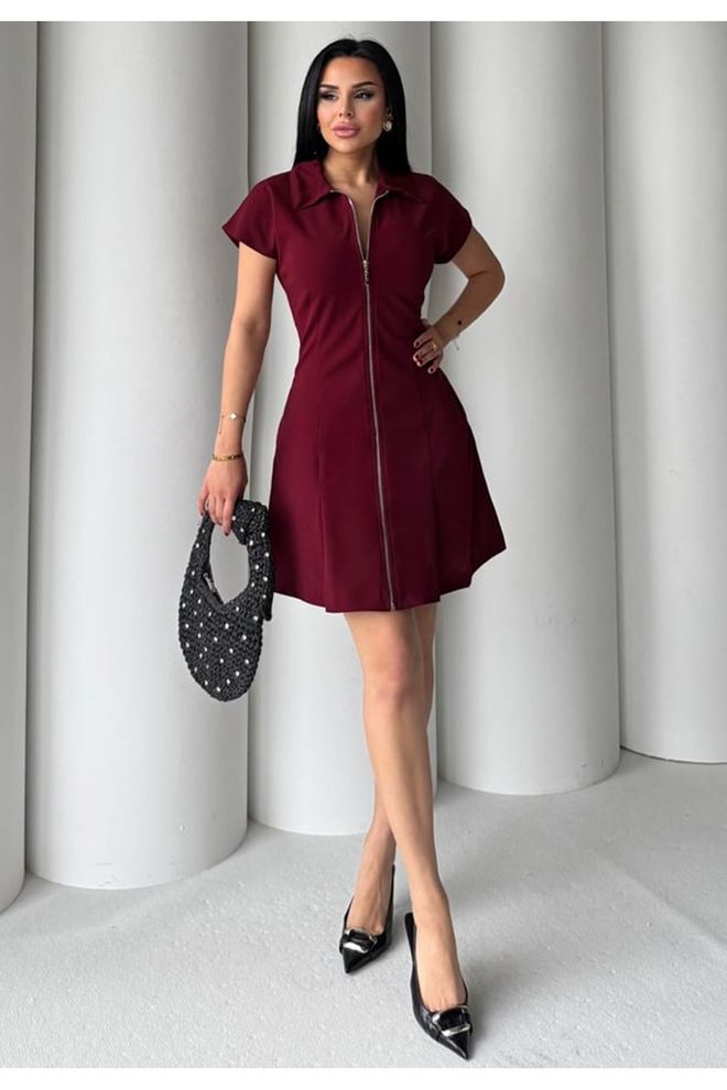 Maxi Modena Claret Red Fit And Flare Mini Dress Wholesale Clothing Casual