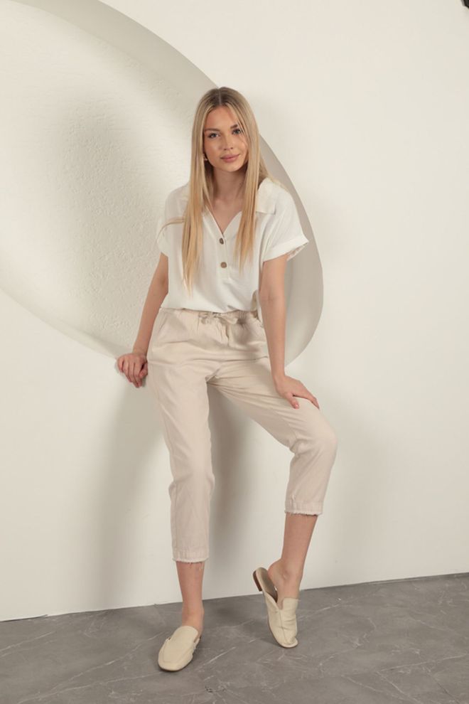 Maxi Modena Pantaloni Da Donna Con Tessuto Gabardine Nassels Stone Abbigliamento all'ingrosso Casuale