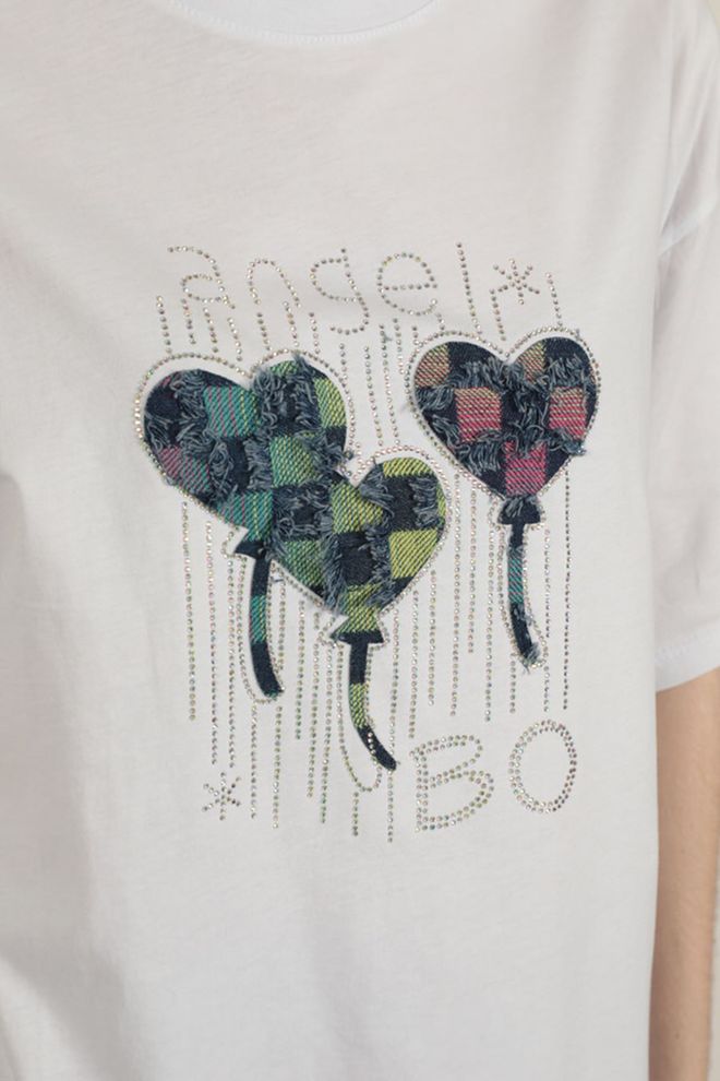 Maxi Modena Suprem Fabric Stone Printed Women's T Shirt White Wholesale Clothing Spring