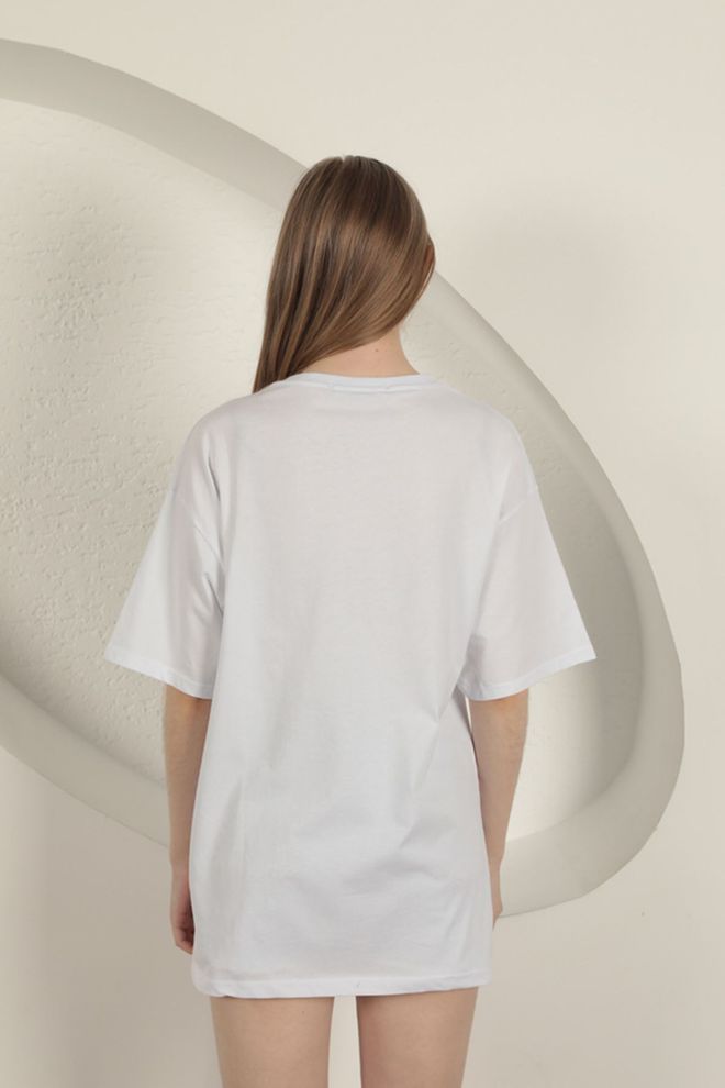 Maxi Modena Suprem Fabric Stone Printed Women's T Shirt White Wholesale Clothing 5