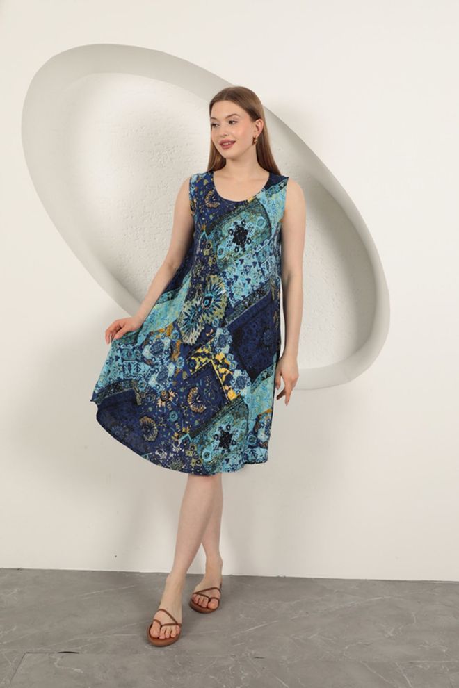 Maxi Modena Viscose Fabric Ethnic Patterned Dress scissors Wholesale Clothing Casual