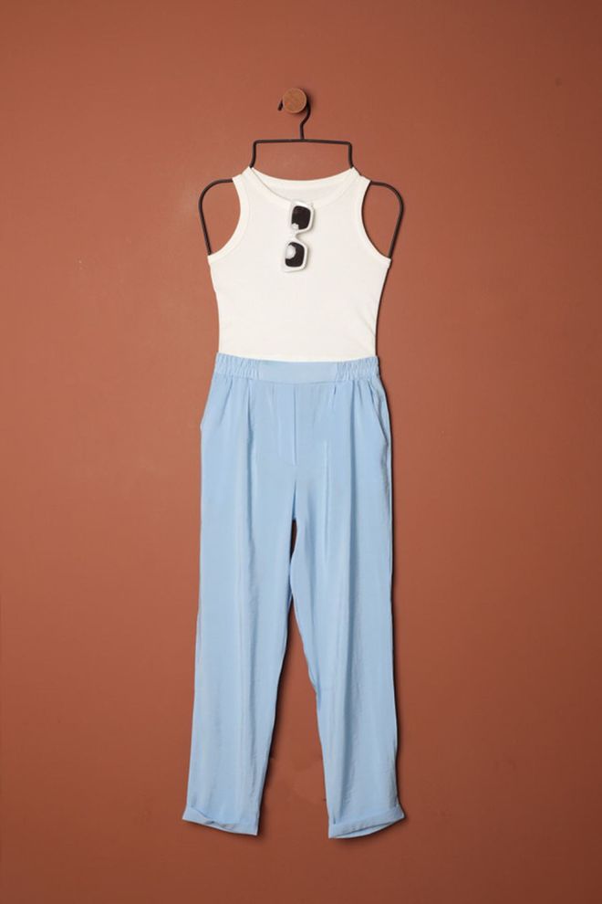 Maxi Modena Pantaloni Da Donna A Doppia Gamba In Tessuto Modale Baby Blue Abbigliamento all'ingrosso Casuale