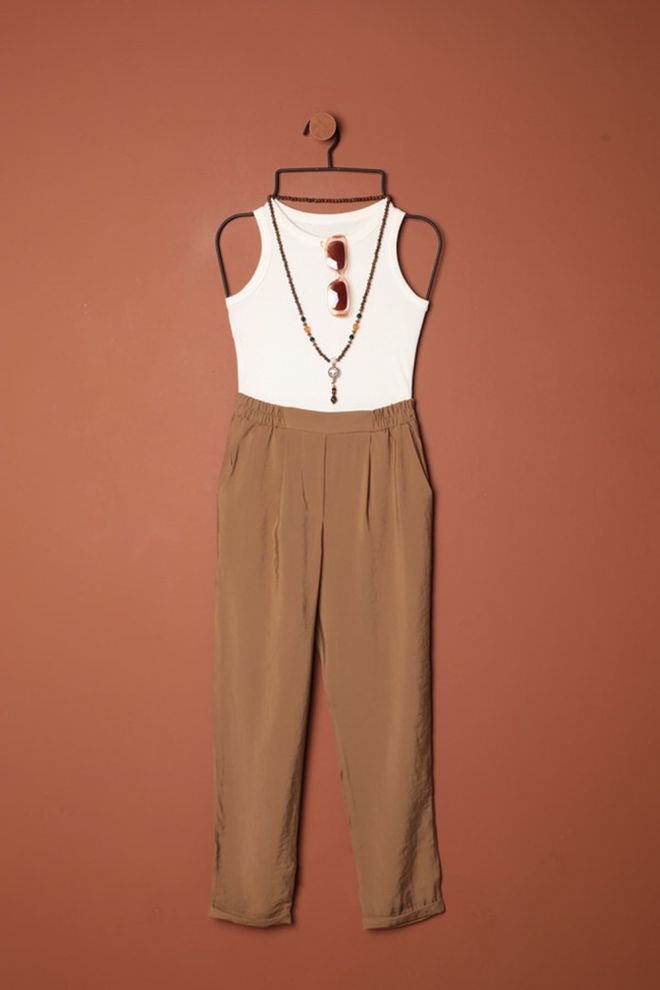 Maxi Modena Pantaloni Da Donna A Doppia Gamba In Tessuto Modale Marrone Abbigliamento all'ingrosso Casuale