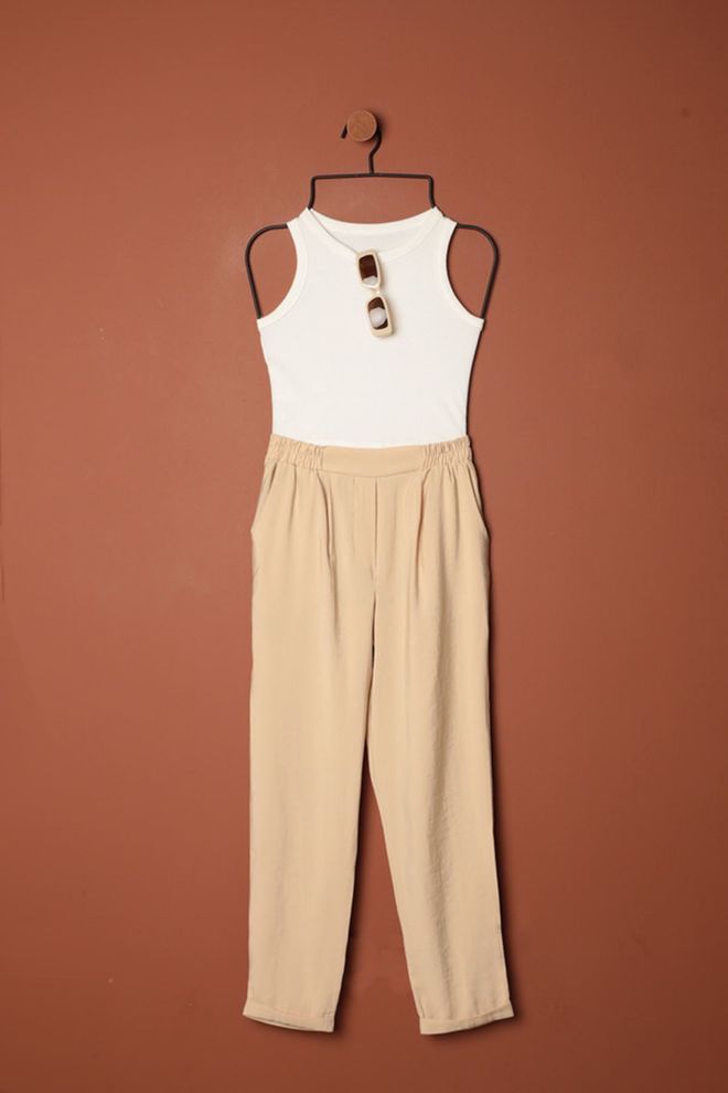 Maxi Modena Pantaloni Da Donna A Doppia Gamba In Tessuto Modale Beige Abbigliamento all'ingrosso Casuale