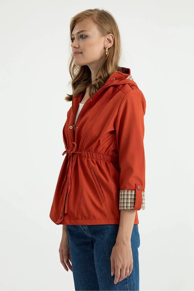 Maxi Modena Orange Raincoat Hooded Anorak With Slant Pocket Wholesale Clothing 1