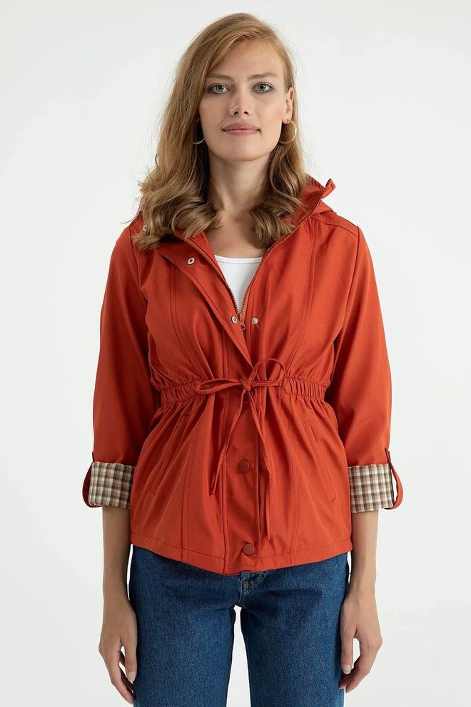 Maxi Modena Orange Raincoat Hooded Anorak With Slant Pocket Wholesale Clothing Lounge