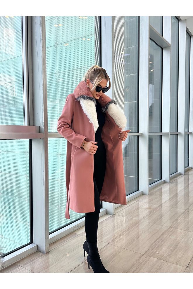 Maxi Modena Elegant Pink Slim Fit Single Breasted Coat Wholesale Clothing Fall