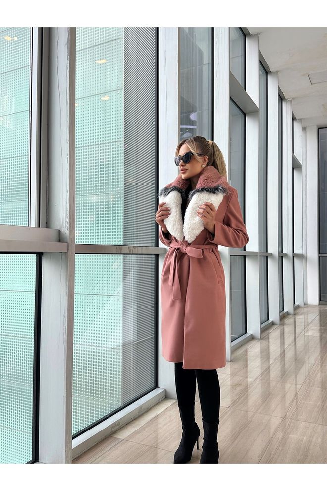 Maxi Modena Elegant Pink Slim Fit Single Breasted Coat Wholesale Clothing Casual