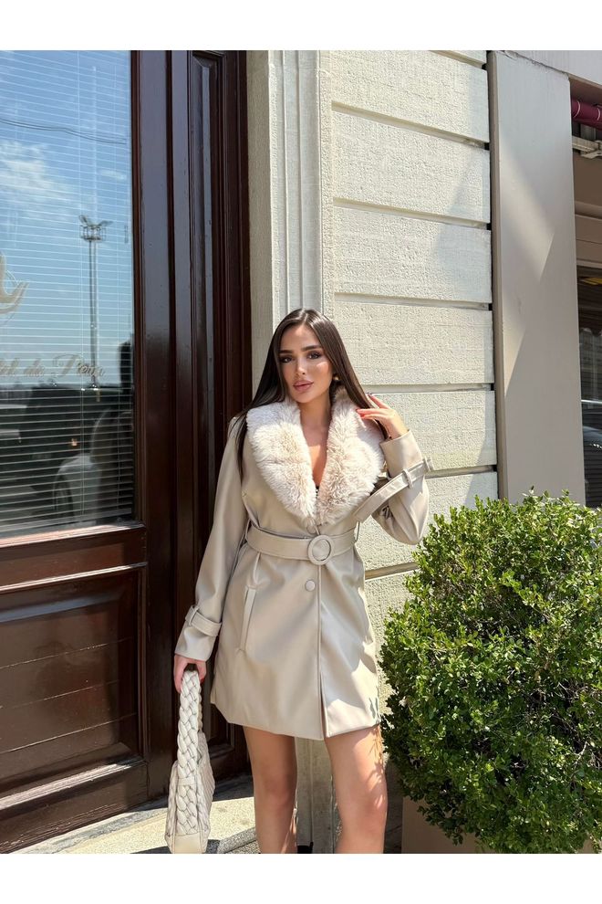 Maxi Modena Μπουφάν Μπεζ Διπλό Breasted Χονδρικό εμπόριο ενδυμάτων Σοδειά