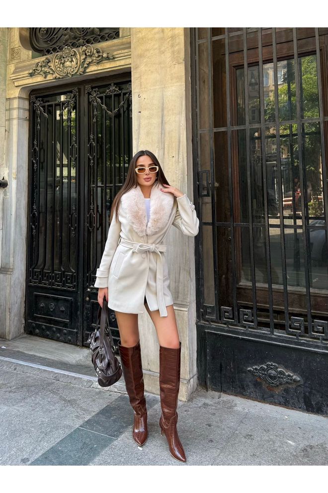 Maxi Modena Beige Elegant Slim Fit Single Breasted Coat Wholesale Clothing Vintage