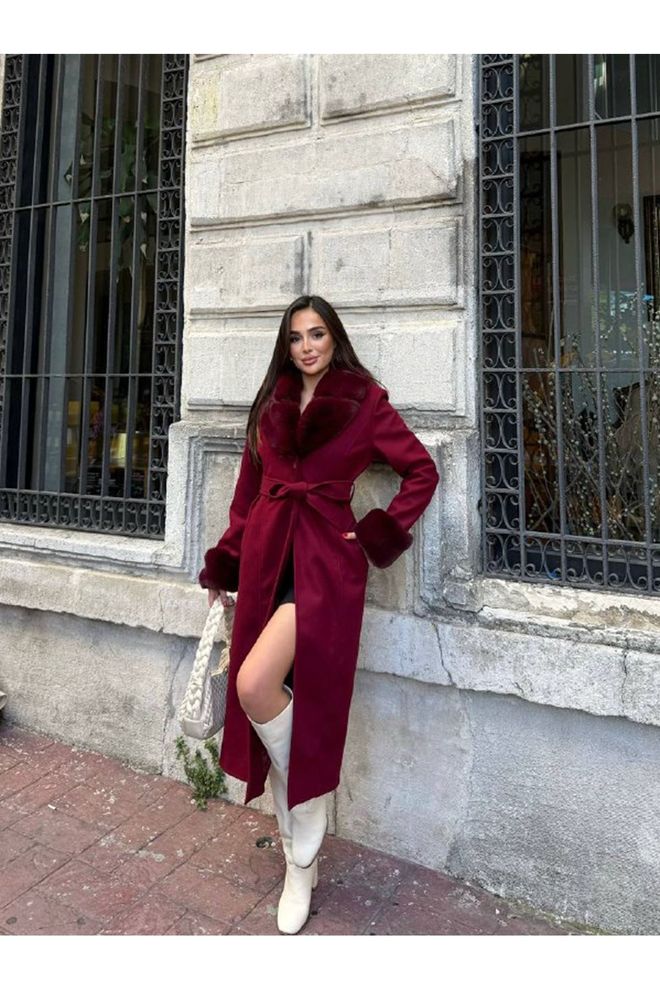 Maxi Modena Claret Red Elegant Wrapover Coat Wholesale Clothing Vintage