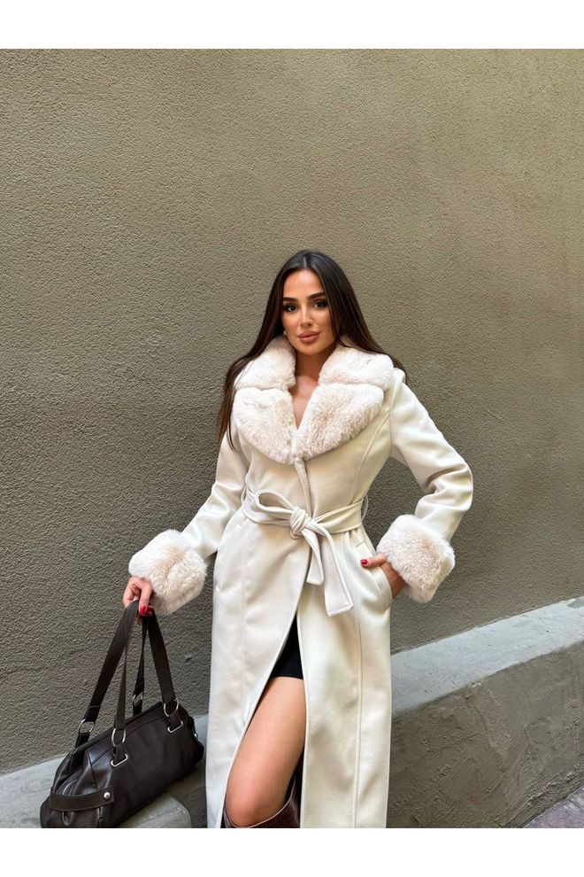 Maxi Modena Elegant White Wrapover Coat With Notched Collar Wholesale Clothing Vintage
