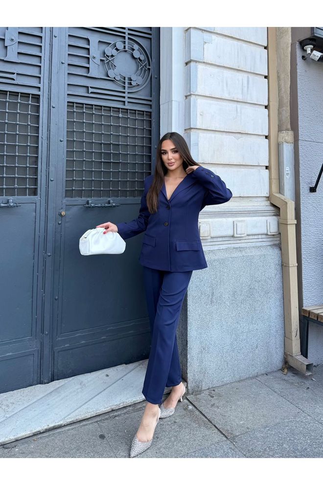 Maxi Modena Marineblauw Formele Elegante Blazer Jurk Groothandel Kleding Werk