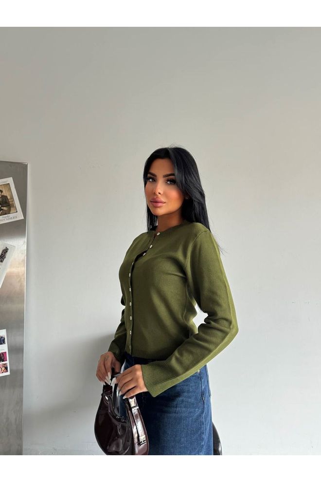 Maxi Modena Πράσινη Στενή Ζακέτα Με Κουμπιά Και Στρογγυλό Λαιμό Χονδρικό εμπόριο ενδυμάτων Casual