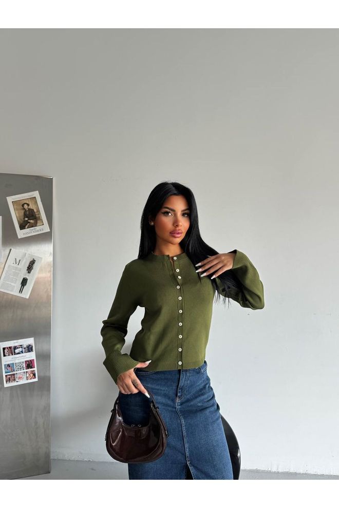 Maxi Modena Green Slim Fit Buttoned Cardigan With Round Neck Wholesale Clothing Lounge