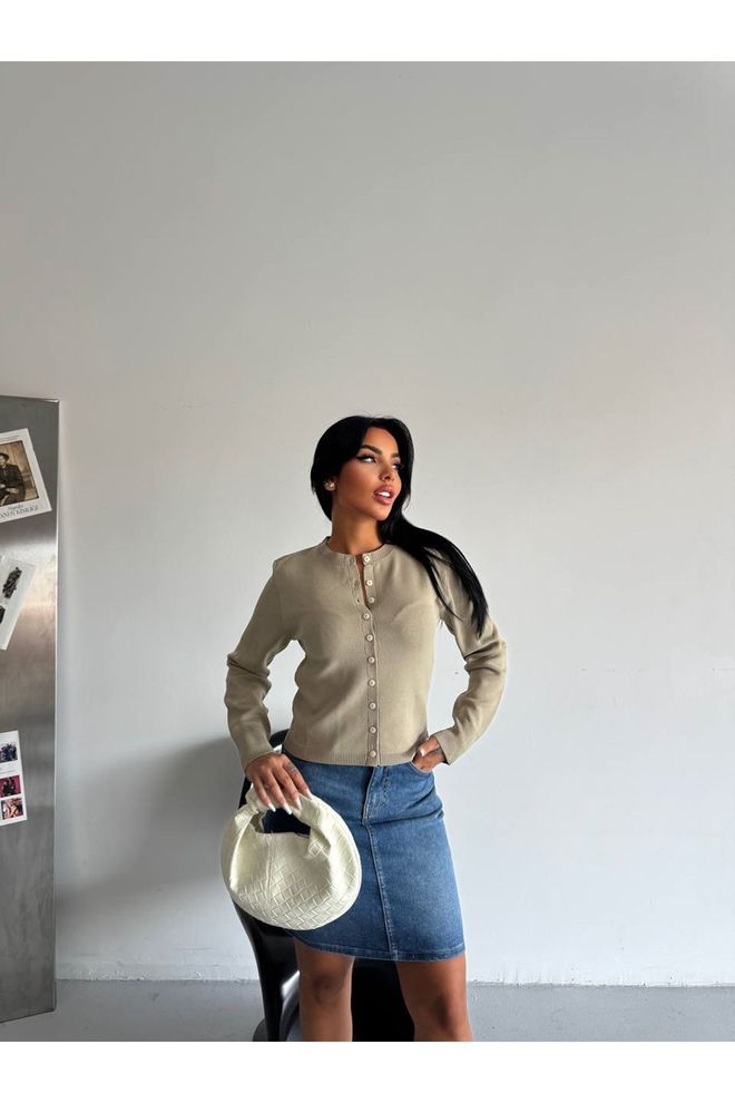 Maxi Modena Beige Casual Elegant Preppy Cardigan Wholesale Clothing 1