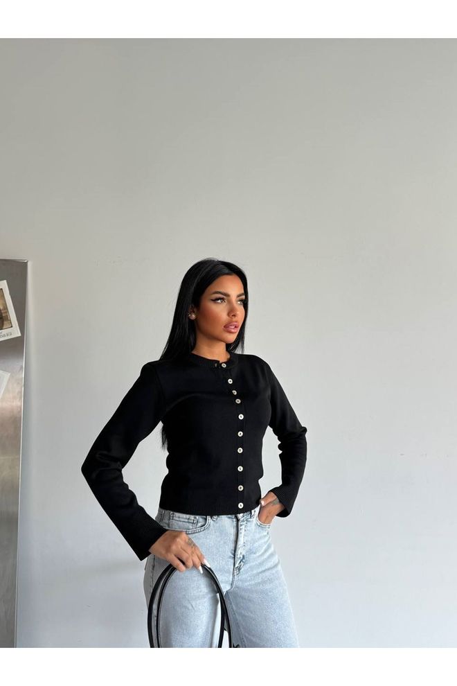 Maxi Modena Black Slim Fit Buttoned Cardigan Wholesale Clothing Spring