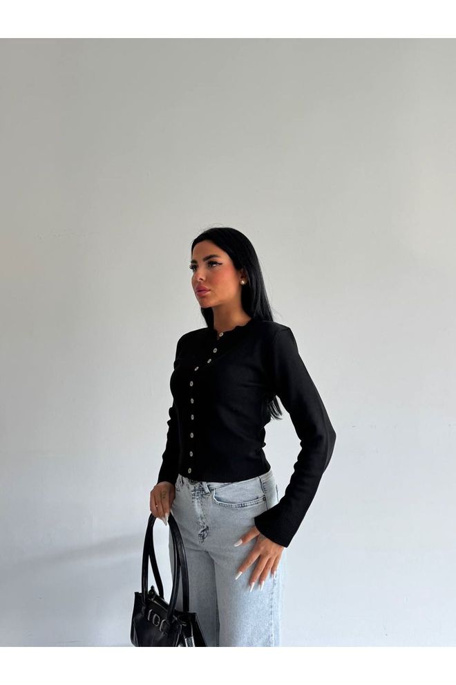 Maxi Modena Black Slim Fit Buttoned Cardigan Wholesale Clothing 1