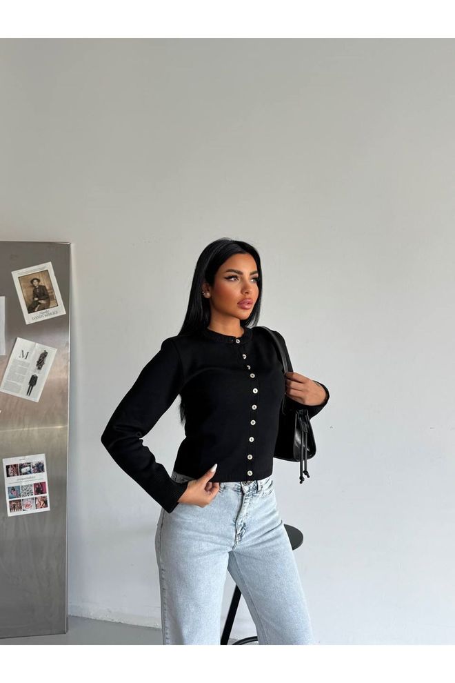 Maxi Modena Black Slim Fit Buttoned Cardigan Wholesale Clothing Work