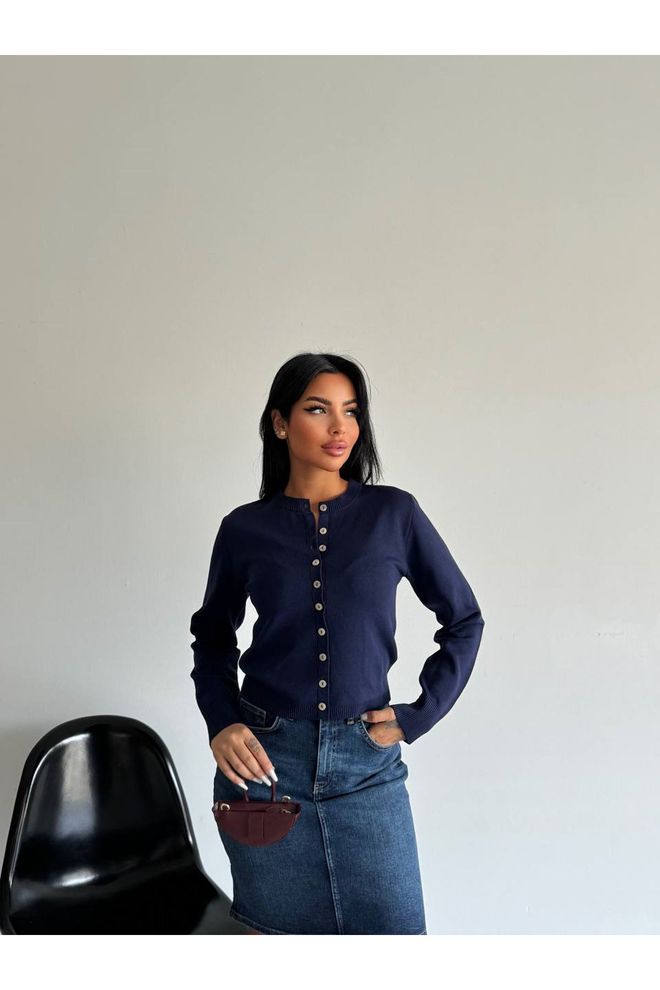 Maxi Modena Navy Blue Cardigan Slim Fit Buttoned Casual Elegance Wholesale Clothing Lounge