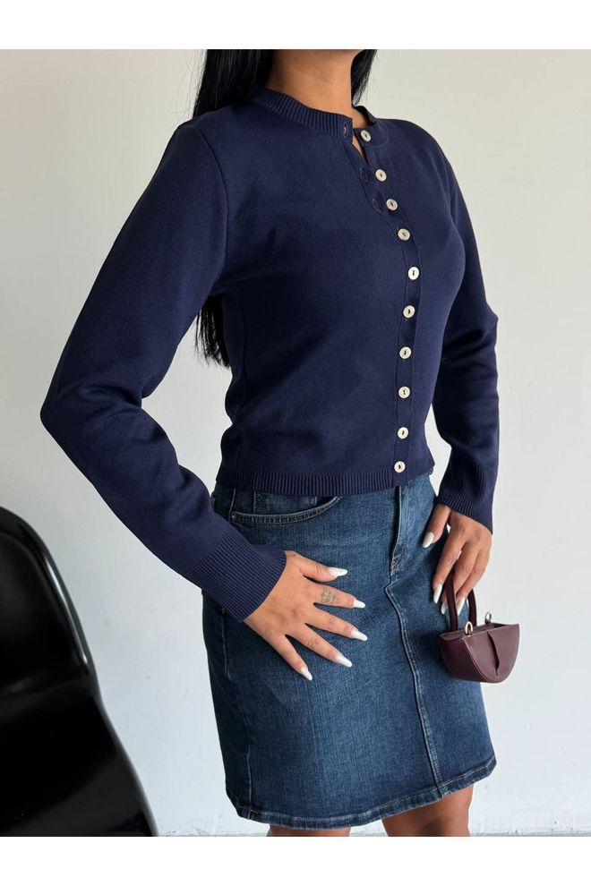 Maxi Modena Navy Blue Cardigan Slim Fit Buttoned Casual Elegance Wholesale Clothing 5