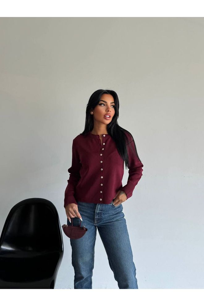 Maxi Modena Claret Red Cardigan Casual & Elegant Buttoned Knit Wholesale Clothing 1