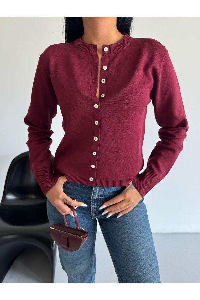 Maxi Modena Claret Red Cardigan Casual & Elegant Buttoned Knit Wholesale Clothing Spring