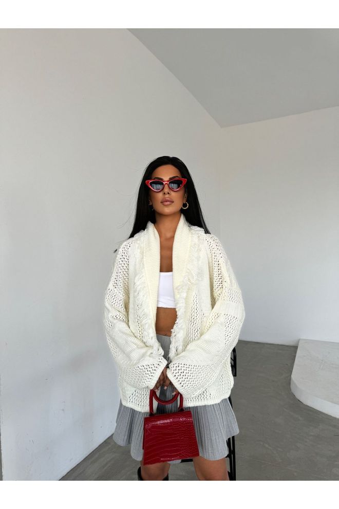 Maxi Modena White Cardigan Oversized Shawl Collar Open Front Wholesale Clothing 1