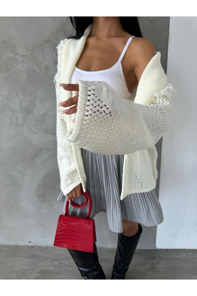 Maxi Modena White Cardigan Oversized Shawl Collar Open Front Wholesale Clothing Spring