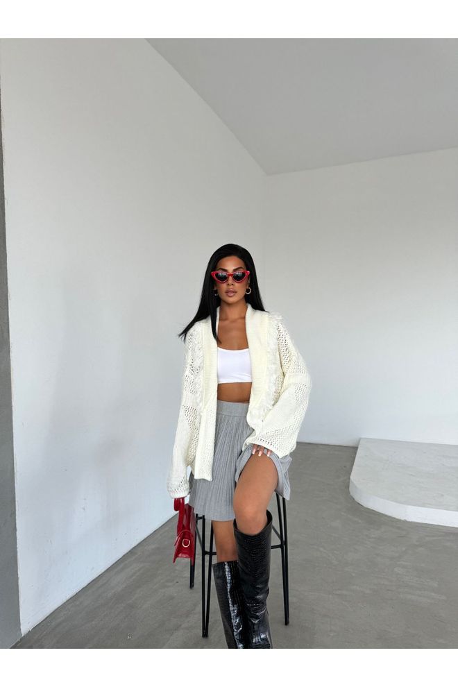 Maxi Modena White Cardigan Oversized Shawl Collar Open Front Wholesale Clothing Lounge