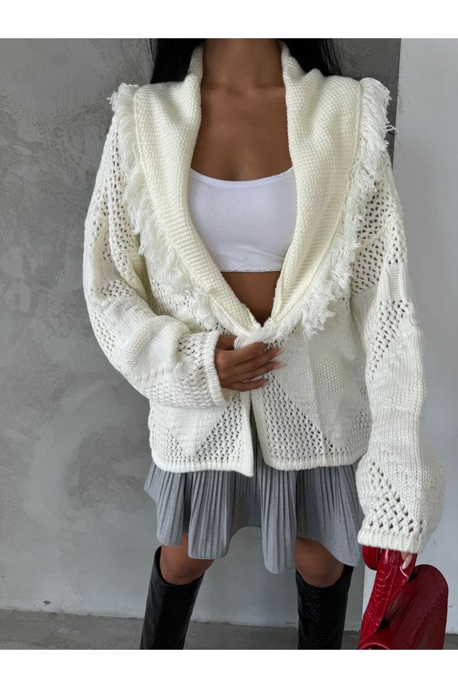 Maxi Modena White Cardigan Oversized Shawl Collar Open Front Wholesale Clothing 5