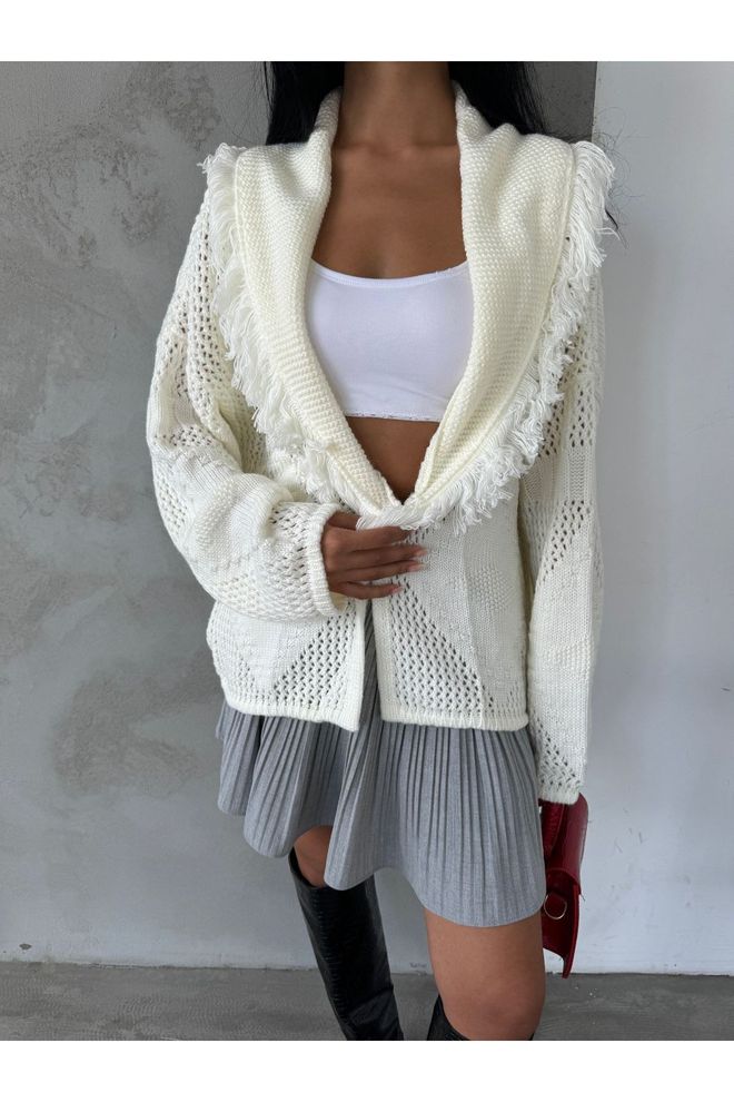 Maxi Modena White Cardigan Oversized Shawl Collar Open Front Wholesale Clothing Work