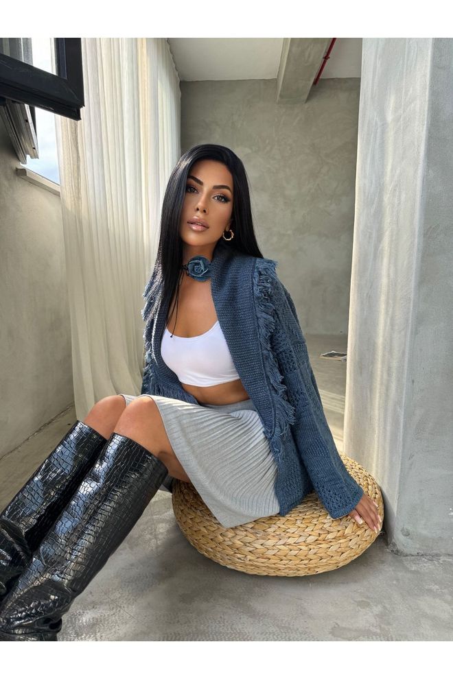 Maxi Modena Blue Oversized Fit Casual Cardigan With Scoop Neck Wholesale Clothing Lounge