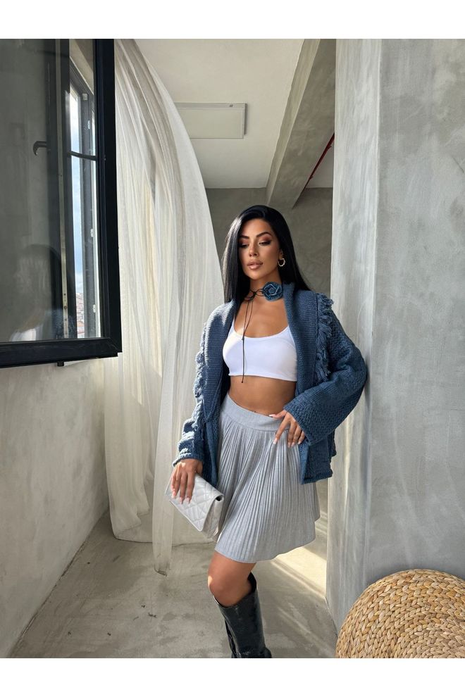 Maxi Modena Blue Oversized Fit Casual Cardigan With Scoop Neck Wholesale Clothing Vintage