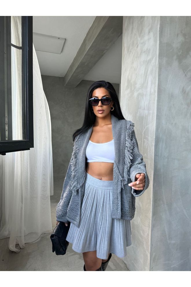 Maxi Modena Grey Casual Oversized Cardigan With Shawl Collar Wholesale Clothing 5