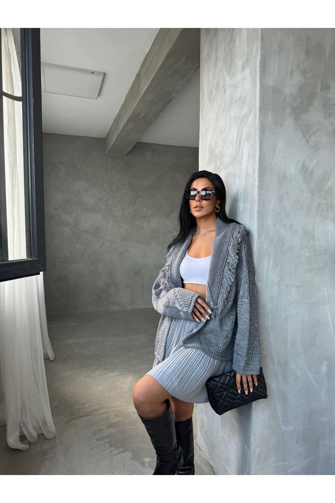 Maxi Modena Grey Casual Oversized Cardigan With Shawl Collar Wholesale Clothing Vintage