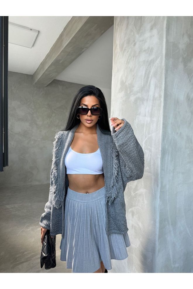 Maxi Modena Grey Casual Oversized Cardigan With Shawl Collar Wholesale Clothing Spring