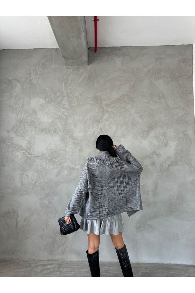 Maxi Modena Grey Casual Oversized Cardigan With Shawl Collar Wholesale Clothing Lounge