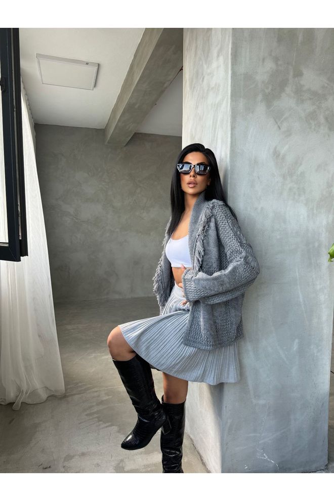 Maxi Modena Grey Casual Oversized Cardigan With Shawl Collar Wholesale Clothing Work