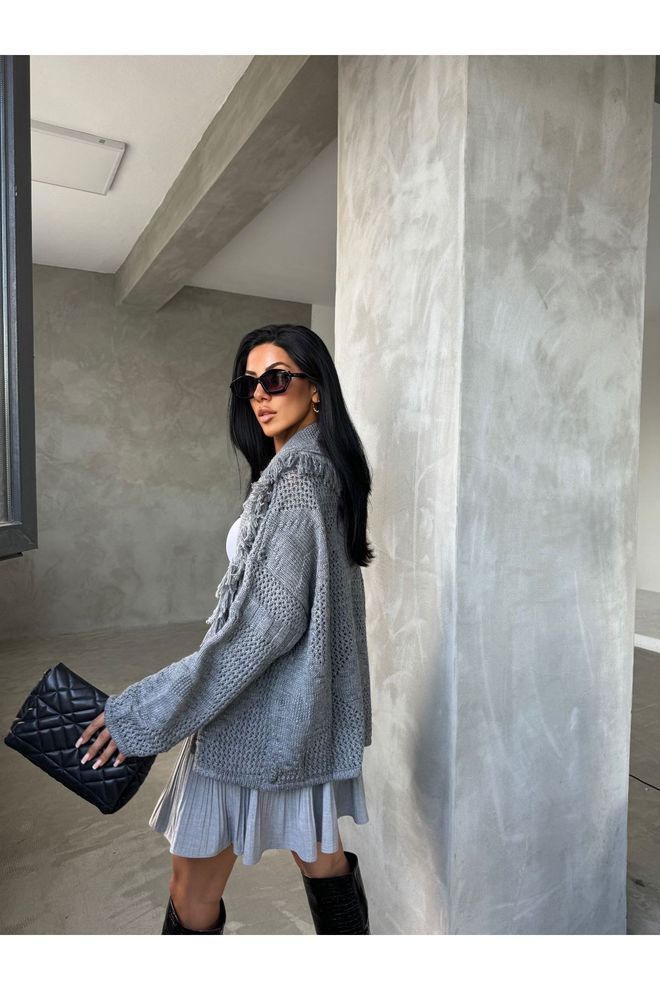 Maxi Modena Grey Casual Oversized Cardigan With Shawl Collar Wholesale Clothing Fall