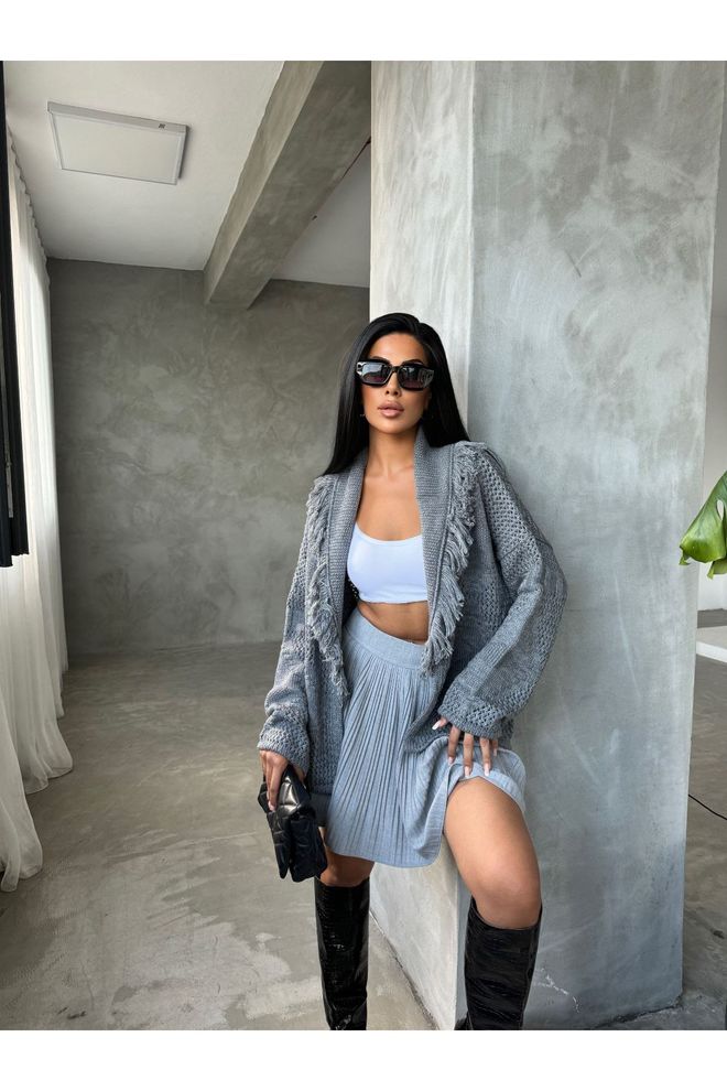 Maxi Modena Grey Casual Oversized Cardigan With Shawl Collar Wholesale Clothing Streetwear