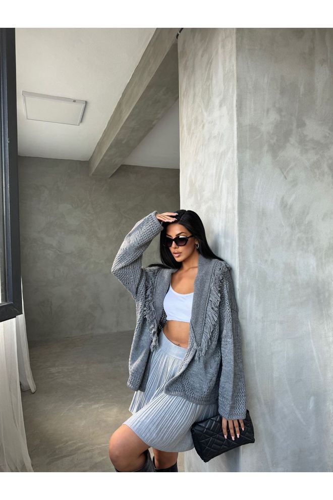 Maxi Modena Grey Casual Oversized Cardigan With Shawl Collar Wholesale Clothing 9