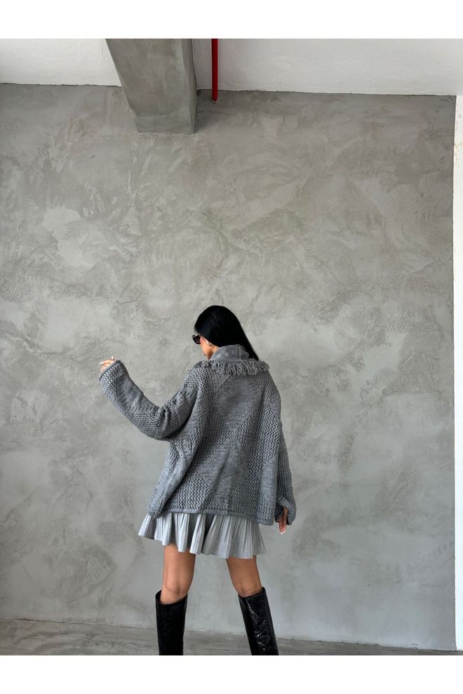 Maxi Modena Grey Casual Oversized Cardigan With Shawl Collar Wholesale Clothing Birthday