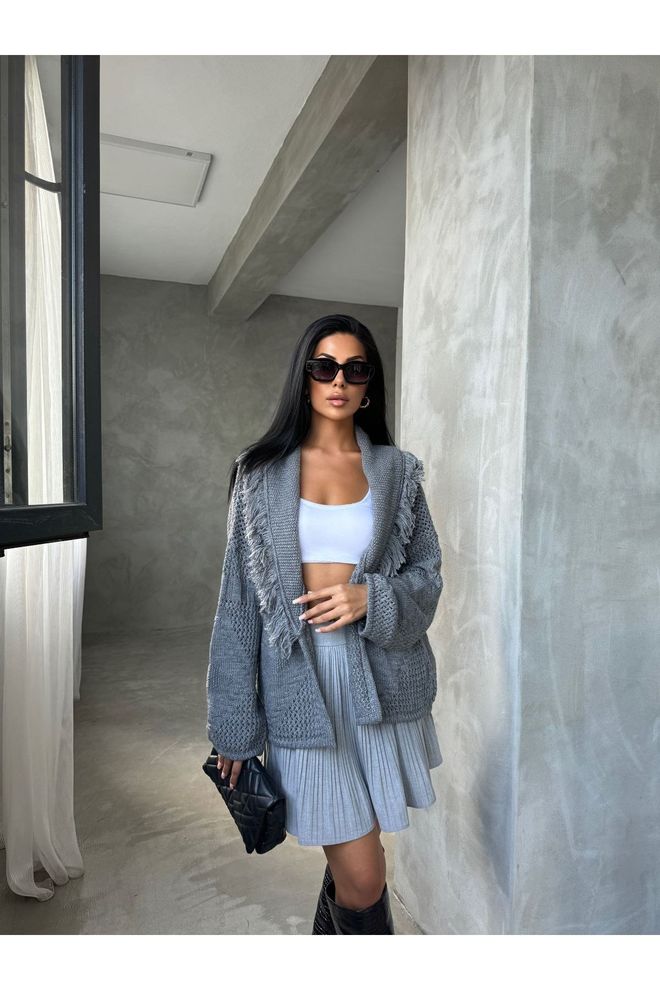 Maxi Modena Grey Casual Oversized Cardigan With Shawl Collar Wholesale Clothing Winter