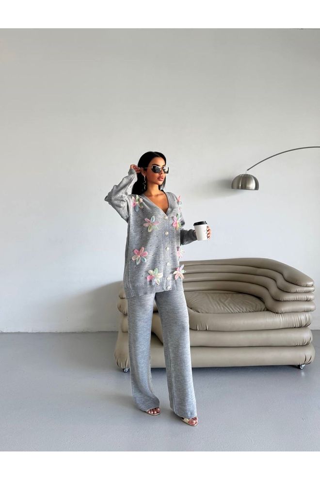 Maxi Modena Set Gri Casual Elegant Modest Cu Pantaloni Palazzo Îmbrăcăminte cu ridicata Conservator