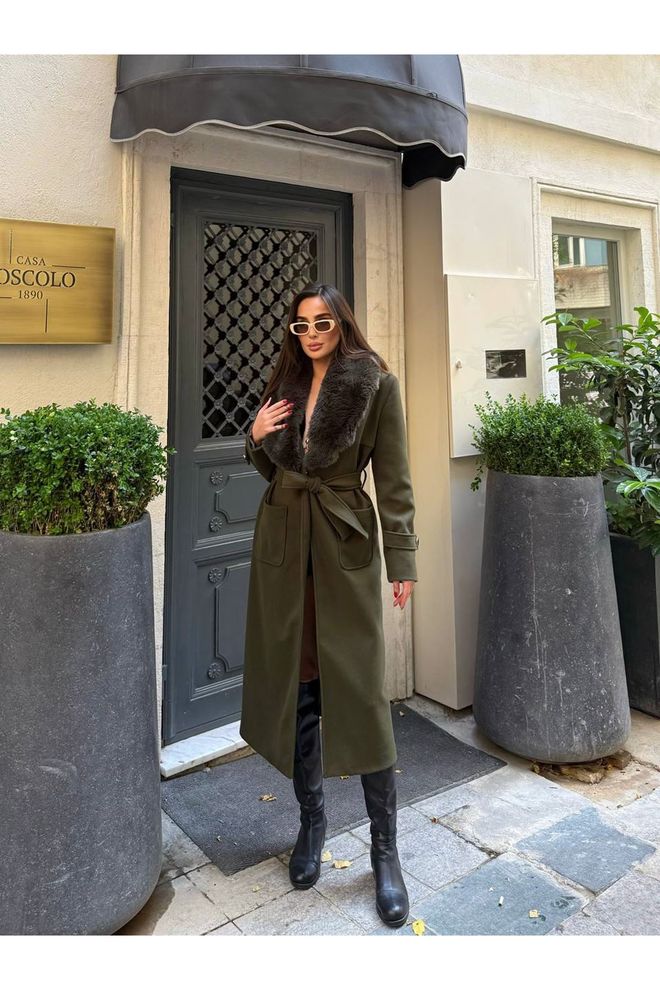 Maxi Modena Abrigo Envolvente Verde Elegante Con Cierre De Lazo Ropa al por mayor Casual
