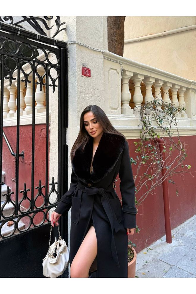 Maxi Modena Manteau Noir Élégant Coupe Slim Simple Boutonnage Vêtements en gros Décontracté